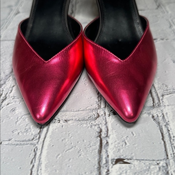 Le Clique Kat Maconie Pink Metallic Flared Tapered Stiletto Heels Pumps sz 9 US - Picture 13 of 16